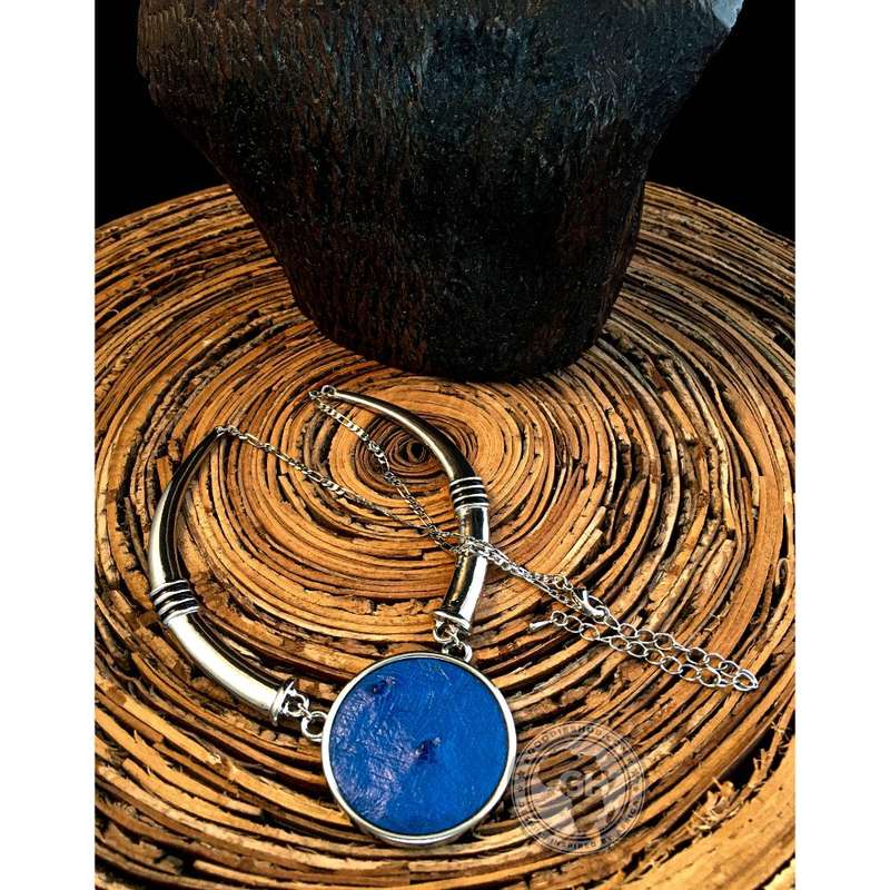 Ostrich Leather Necklace Tusk Design - Victoria Blue