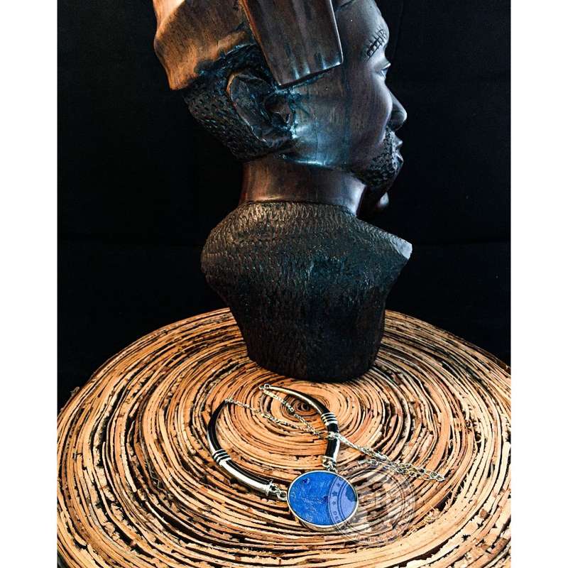 Ostrich Leather Necklace Tusk Design - Victoria Blue