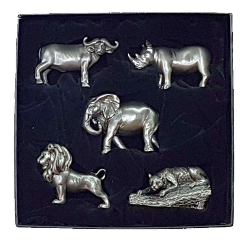 Big 5 African Animal Set Pewter Sculpture