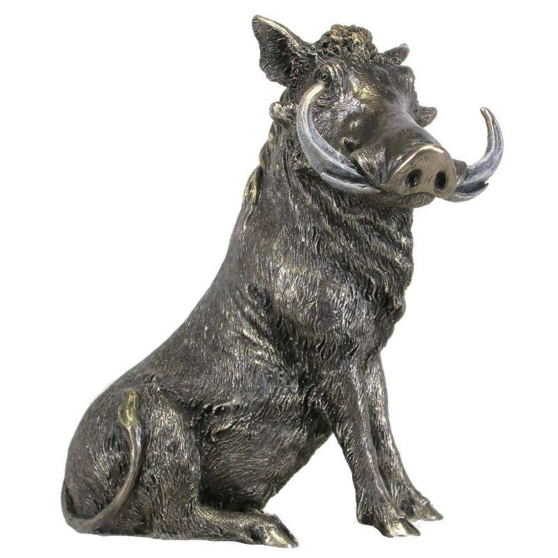 Warthog Sitting Bronzed Sculpture
