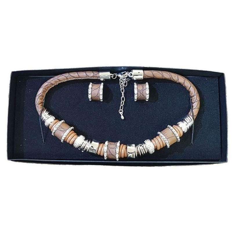 Tribal Necklace & Earrings Set Brown
