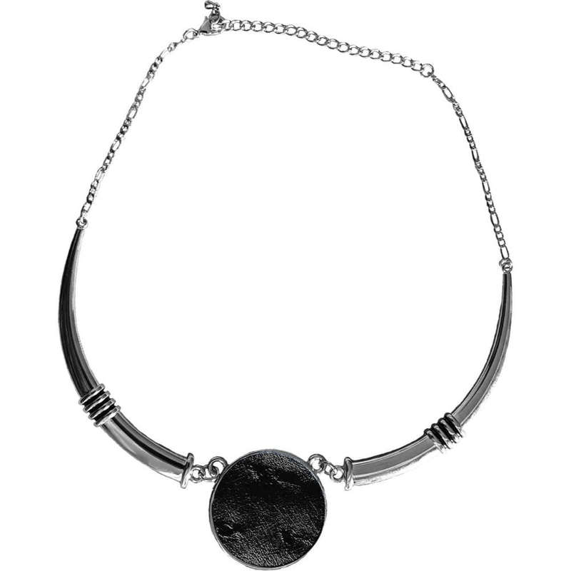 Ostrich Leather Necklace Tusk Design - Black
