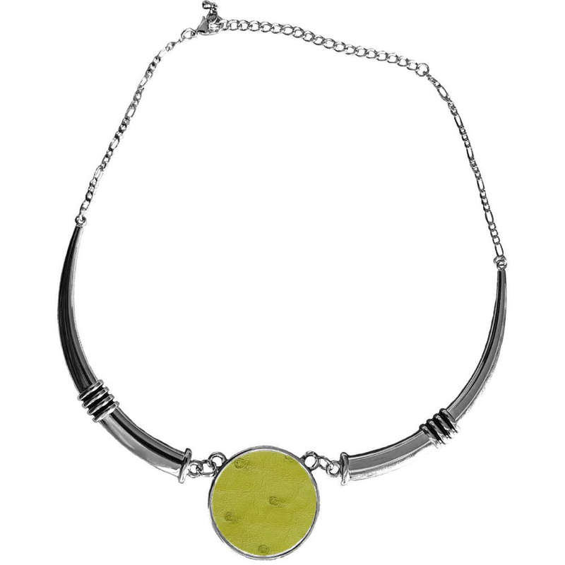 Ostrich Leather Necklace Tusk Design - Chartreuse