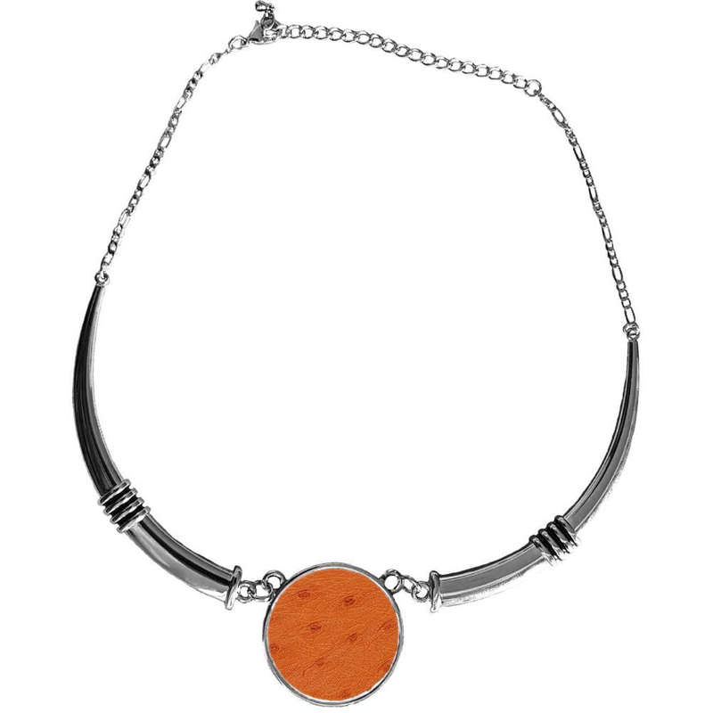 Ostrich Leather Necklace Tusk Design - Tangerine