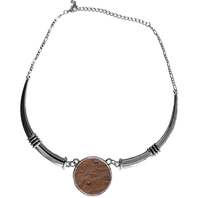 Ostrich Leather Necklace Tusk Design - Kango Tabac