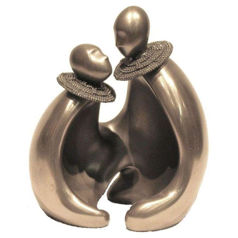 Double Sitting African Abstract Figurine Bronze Sculpture