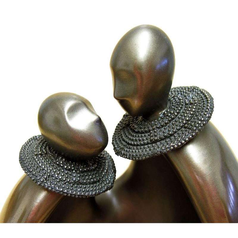 Double Sitting African Abstract Figurine Bronze Sculpture