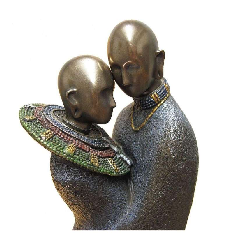 African Embrace Abstract Figurine Bronze Sculpture
