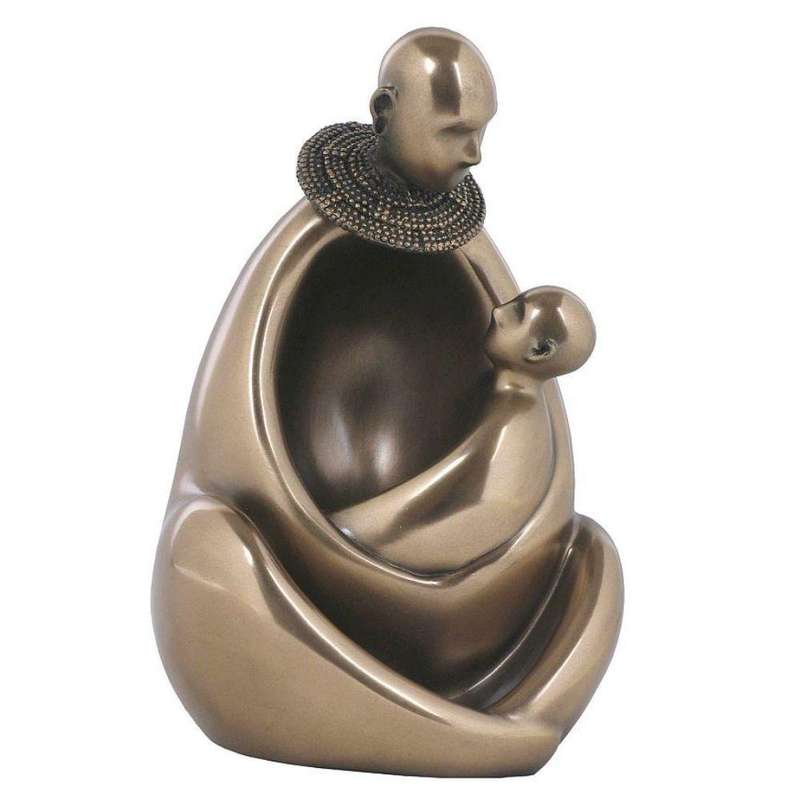 Mother & Child Sitting African Abstract Figurine Bronze Sculpture