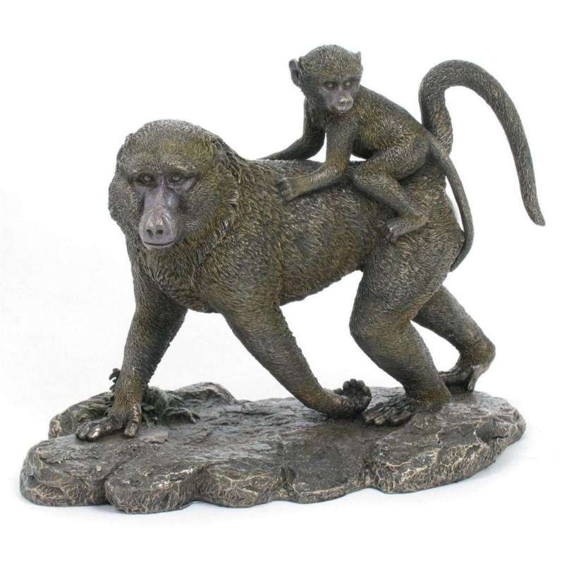 Baboon and Baby Bronzed Sculpture