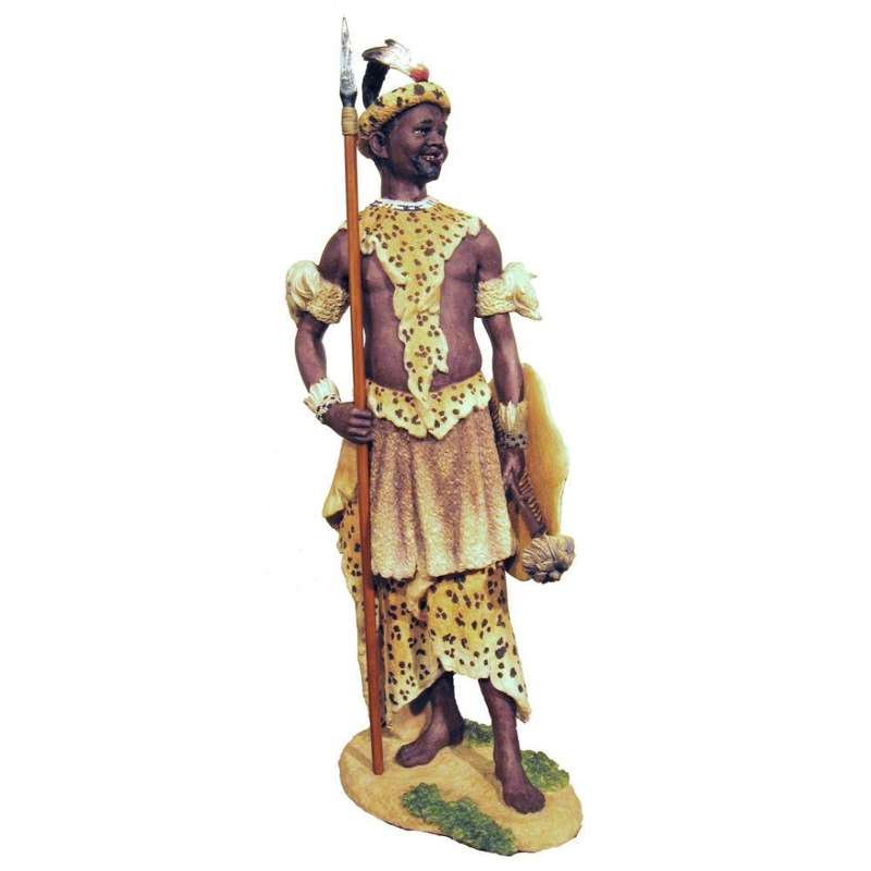 Dingane Zulu Chief African Figurine Bronze Hand Painted Sculpture