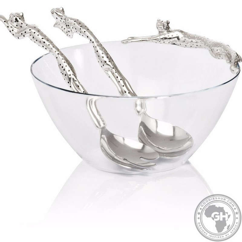 Dish Lying Cheetah & Small Salad Servers - Cheetah Africa Collection - Diana Carmichael