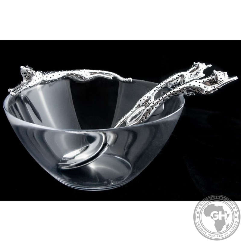 Dish Lying Cheetah & Small Salad Servers - Cheetah Africa Collection - Diana Carmichael