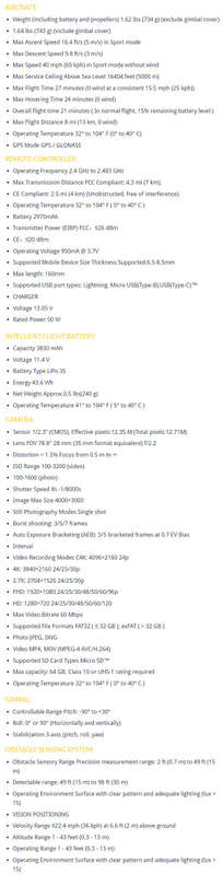 Mavic Pro Combo specifications