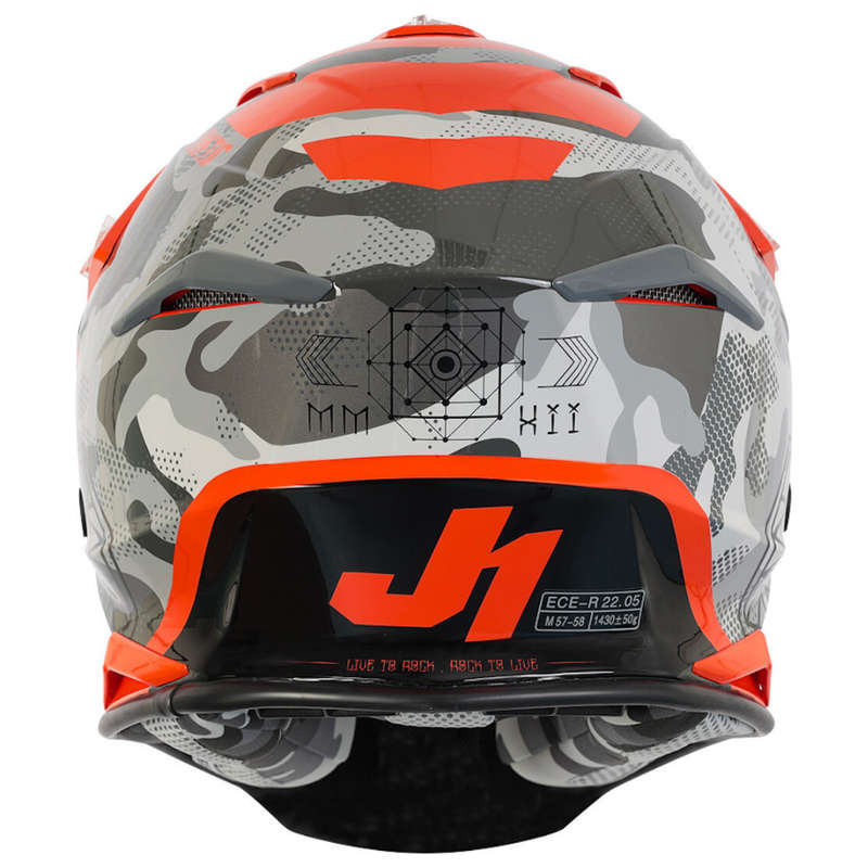 Just 1 J39 Kinetic Motocross Camo Grey/Red/Fluo Orange Helmet