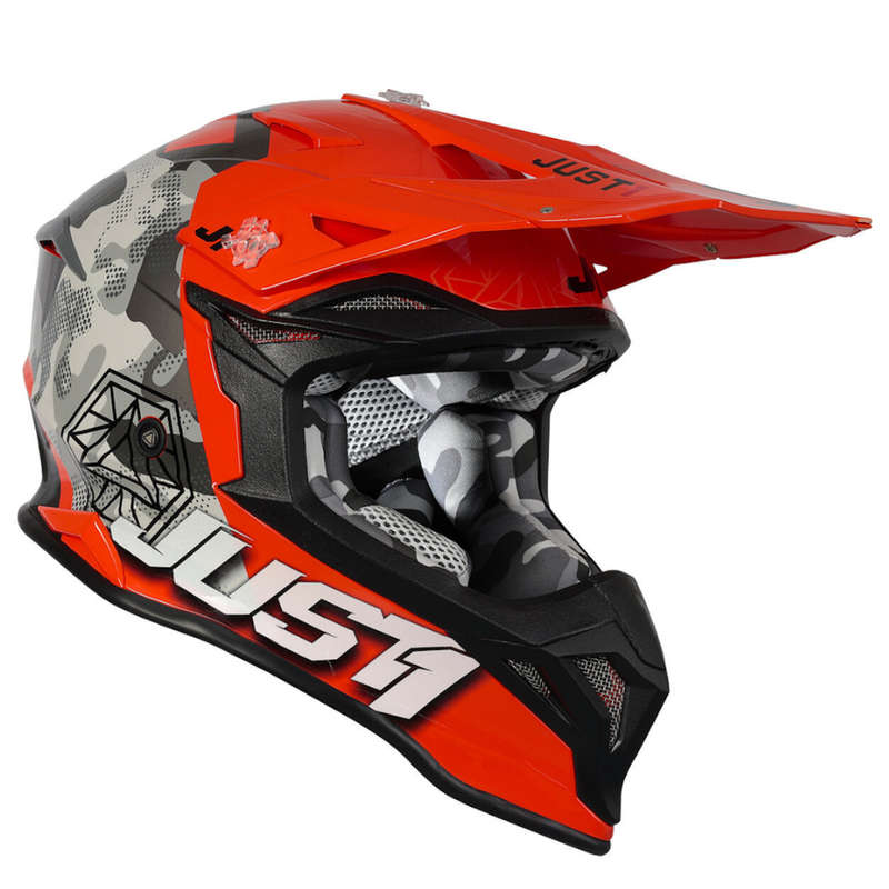 Just 1 J39 Kinetic Motocross Camo Grey/Red/Fluo Orange Helmet