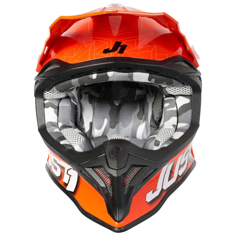 Just 1 J39 Kinetic Motocross Camo Grey/Red/Fluo Orange Helmet