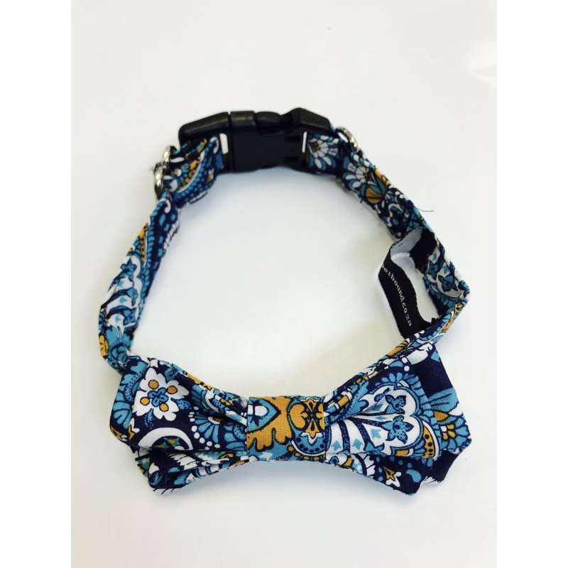 The Dapper Pet Designer Blue/Paisley Bow Tie Collar