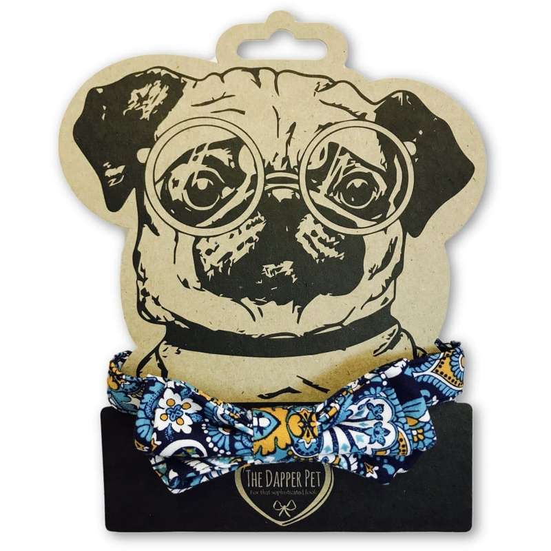 The Dapper Pet Designer Blue/Paisley Bow Tie Collar