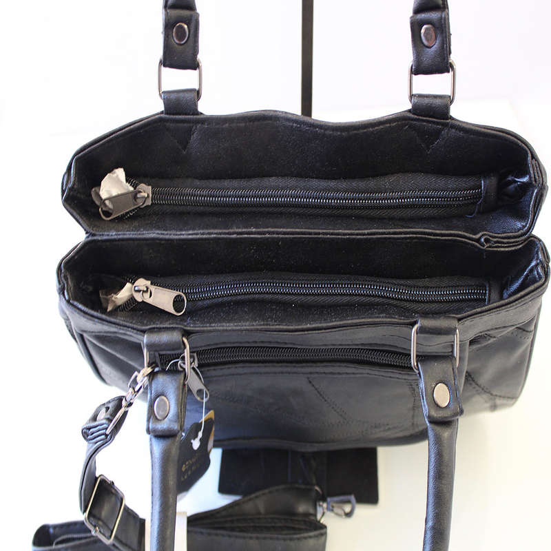 100% Genuine patch leather  Handbag - Black
