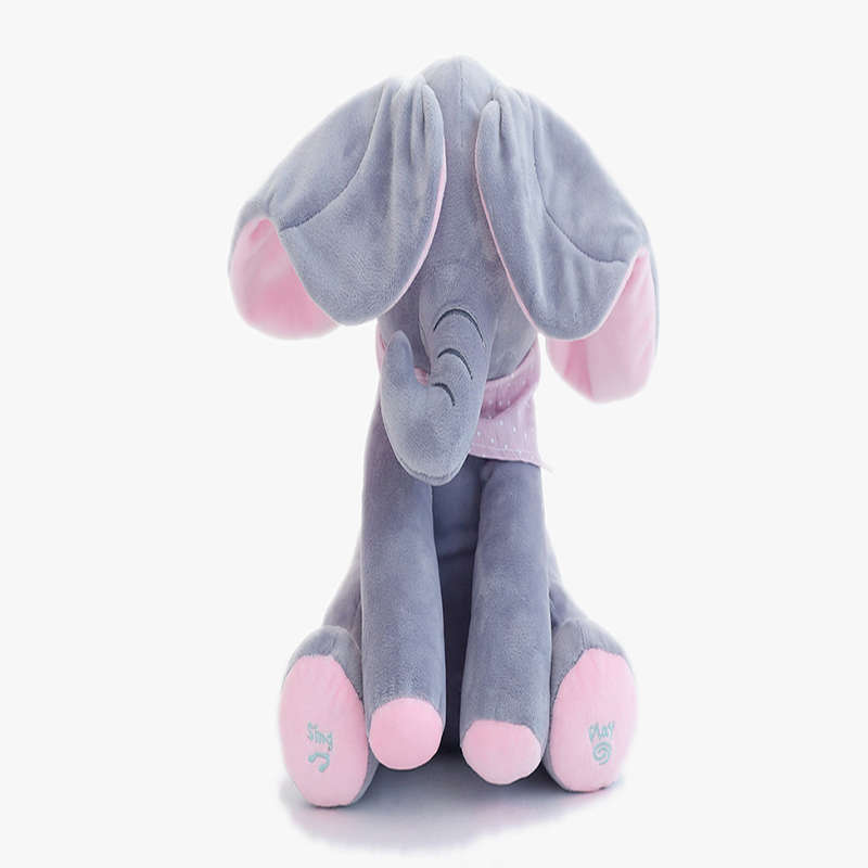 Peek-a-Boo-elephant- Adorable singing and Ears Flapping Plush elephant- Best gift!(Pink and GreY)