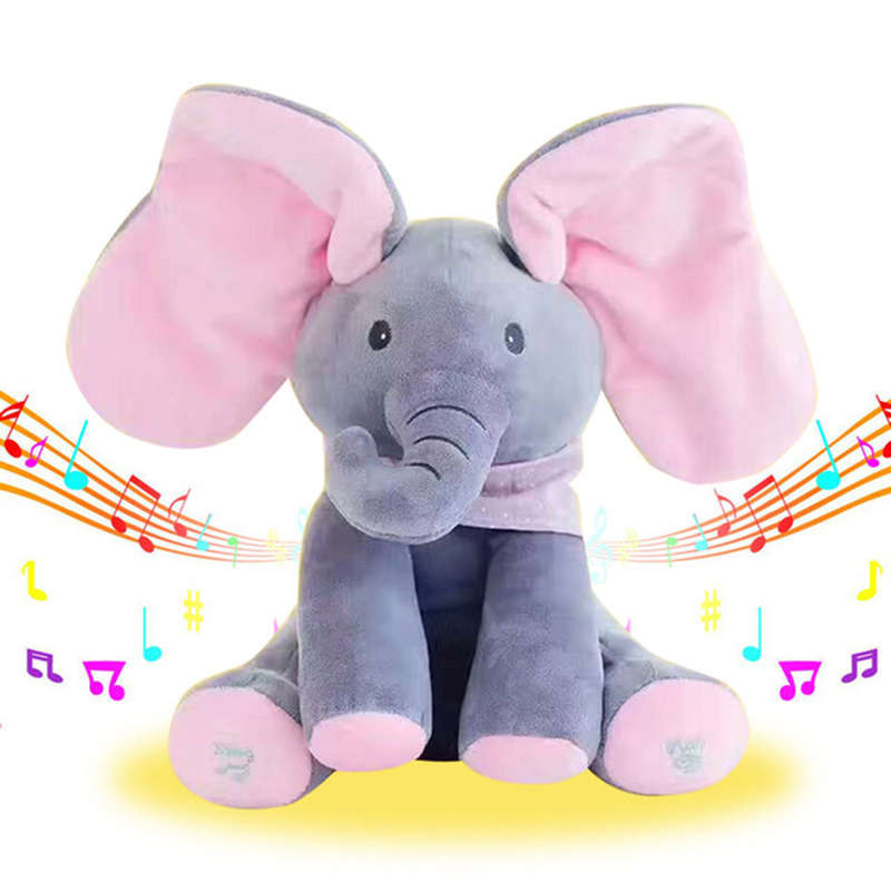 Peek-a-Boo-elephant- Adorable singing and Ears Flapping Plush elephant- Best gift!(Pink and GreY)