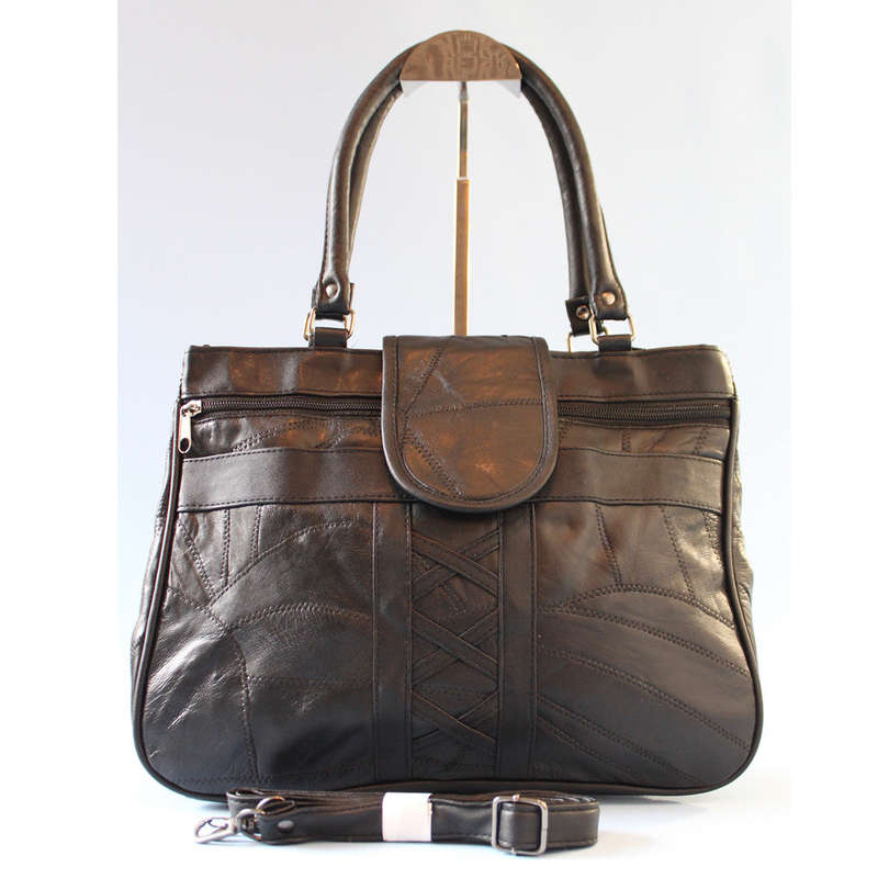 100% Genuine Patch Leather Hand Bag- Black
