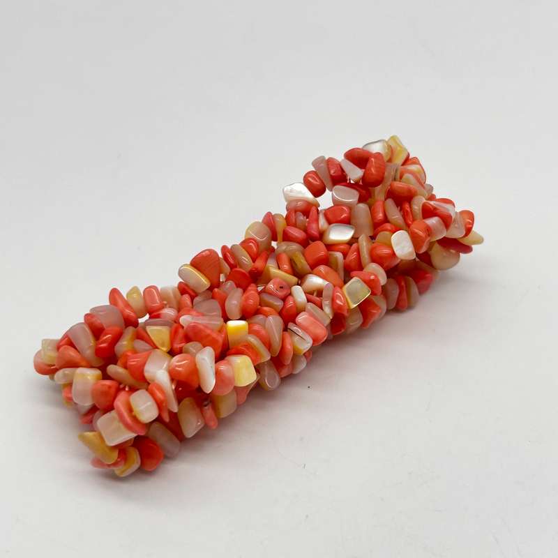 Crystal Coral And Mother Of Pearl Chip Cuffed Bracelet