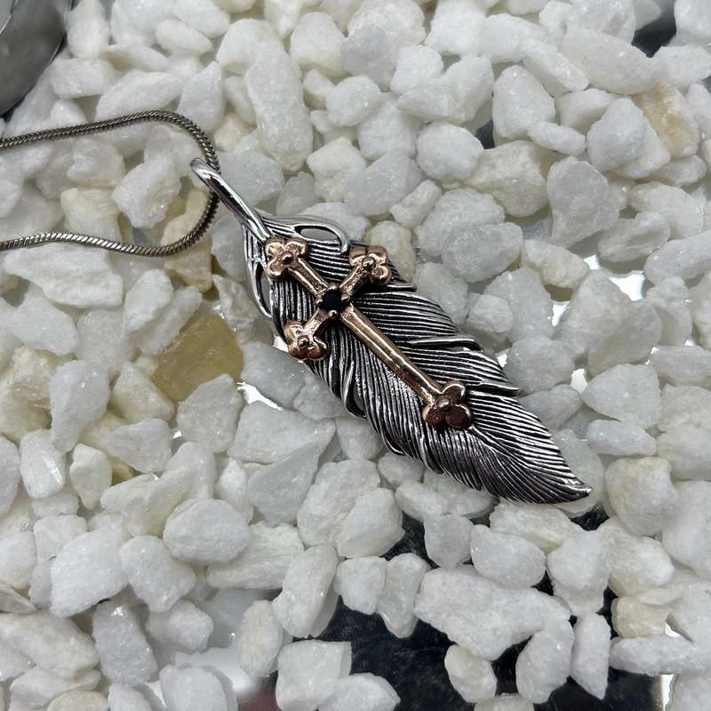 Cross And Feather Sterling Silver Pendant For The Scribe And Artist