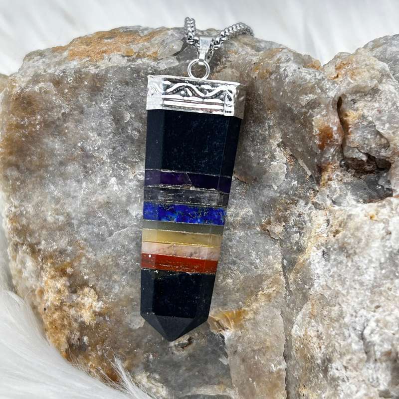 Black Onyx Chakra Tabby Crystal Pendant