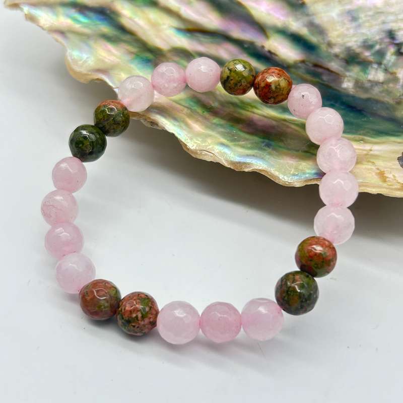 Rose Quartz and Unakite Faceted Crystal Bracelet