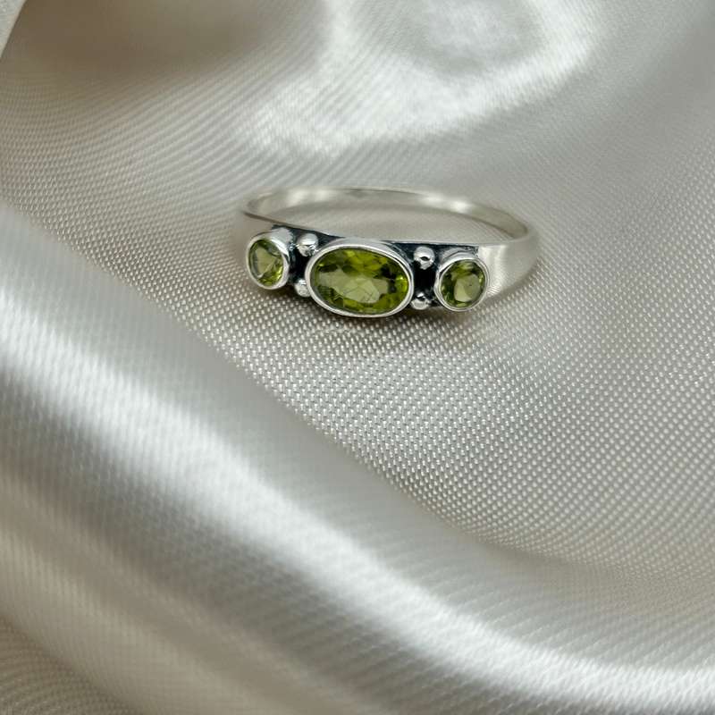 Peridot 3 Stone Sterling Silver Ring