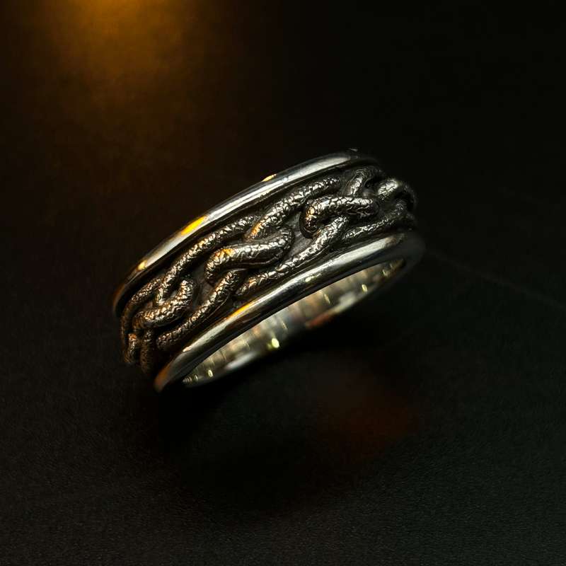 Mens Chain Link Design Sterling Silver Ring