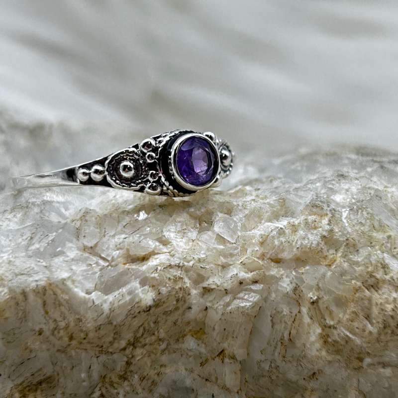Sterling Silver Amethyst Faceted Crystal Ring