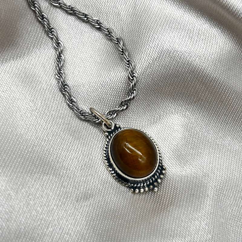 Sterling Silver Tigers Eye Oval Pendant
