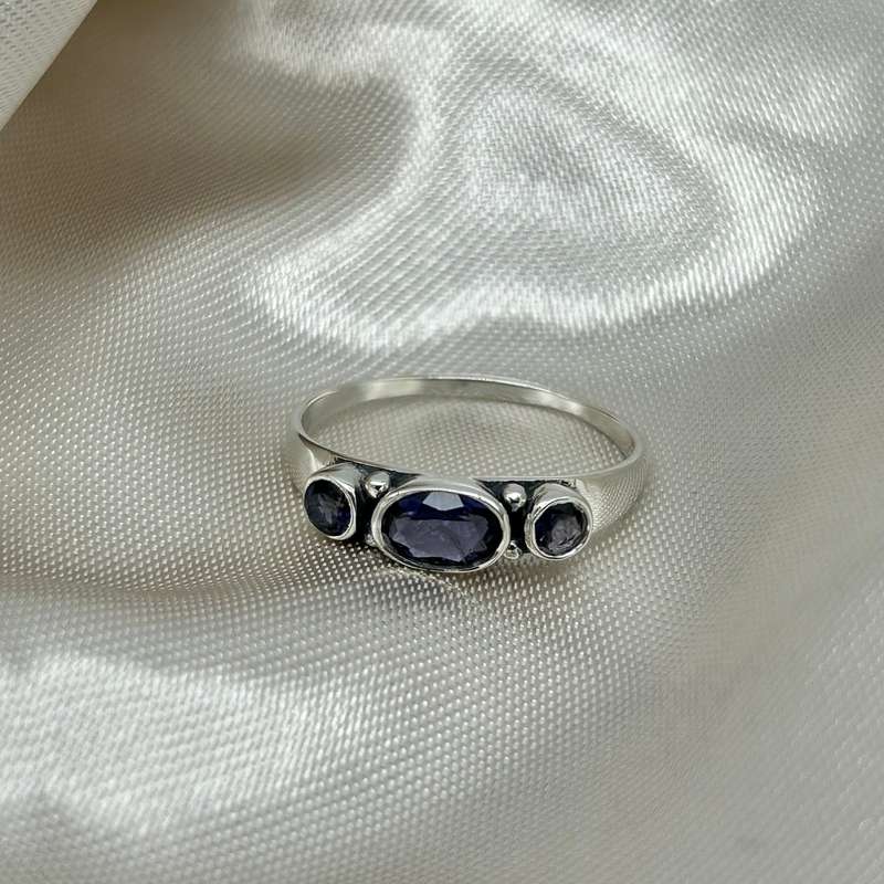 Iolite 3 Stone Sterling Silver Crystal Sterling Silver Ring