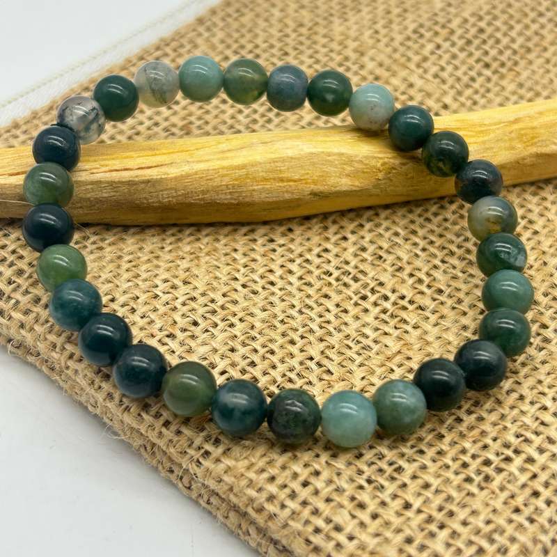 Moss Agate Gemstone Bracelet -6mm