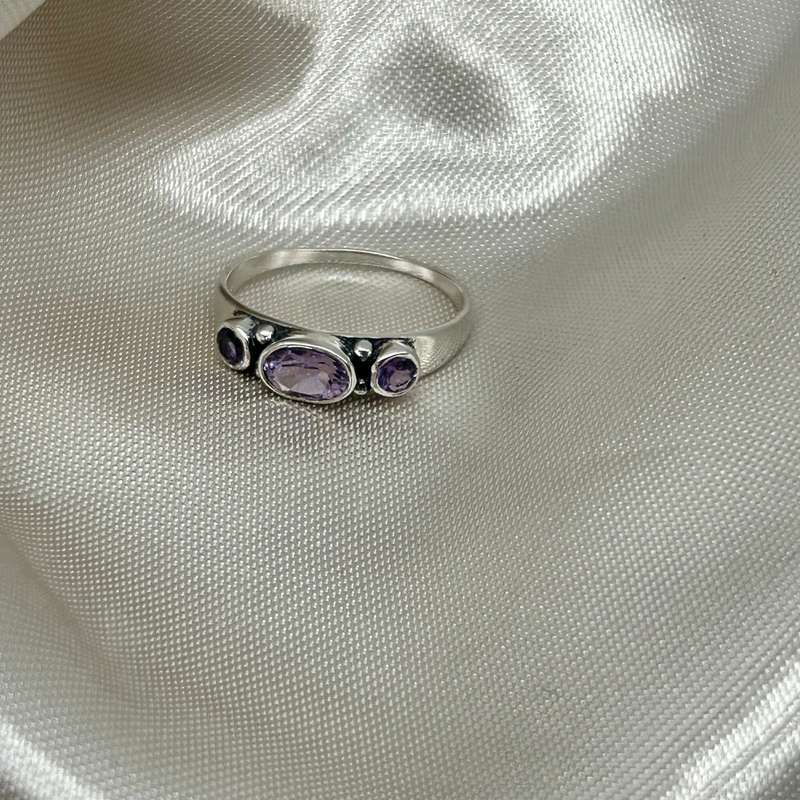 Amethyst 3 Stone Sterling Silver Ring