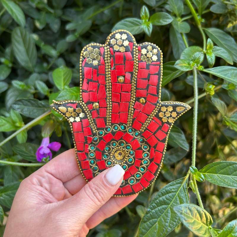 Red Mosaic Hand Of Hamsa Incense Holder