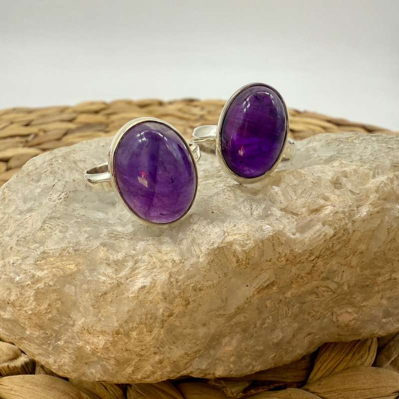Amethyst Oval Sterling Silver Crystal Ring