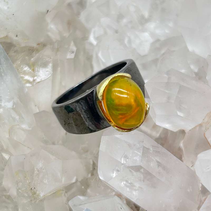 Mexican Opal Rhodium Plated Sterling Silver Ring