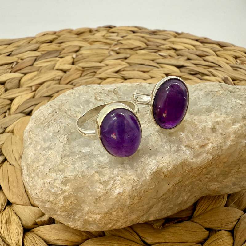 Amethyst Oval Sterling Silver Crystal Ring