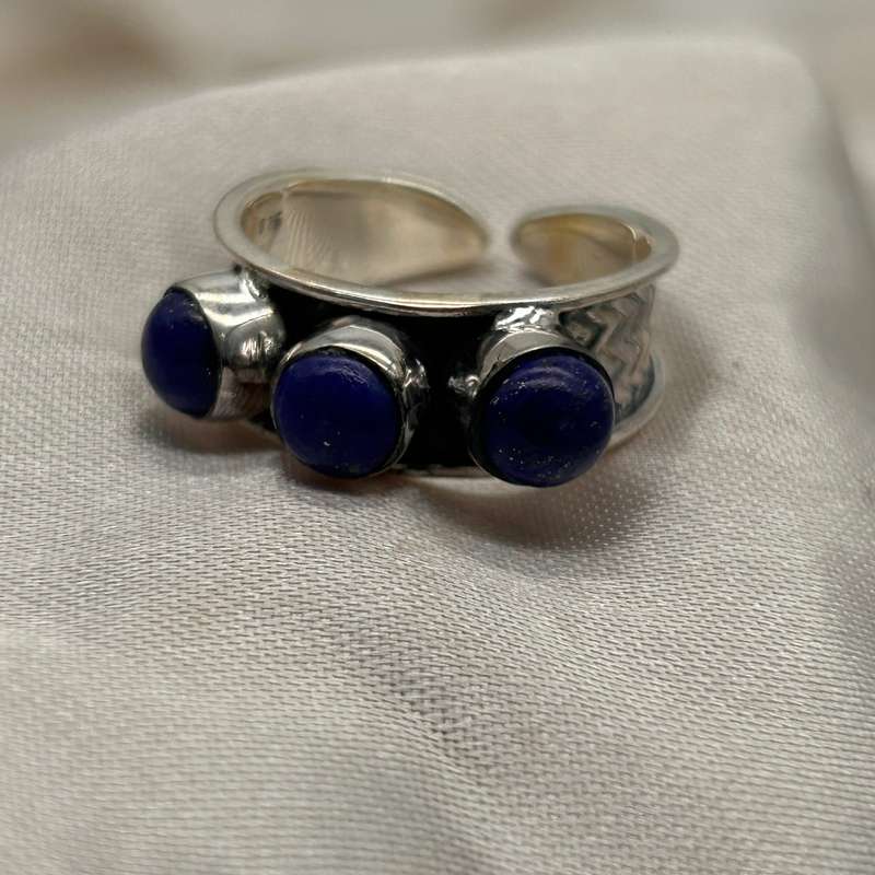 Lapis Lazuli Crystal Sterling Silver 3 Stone Ring