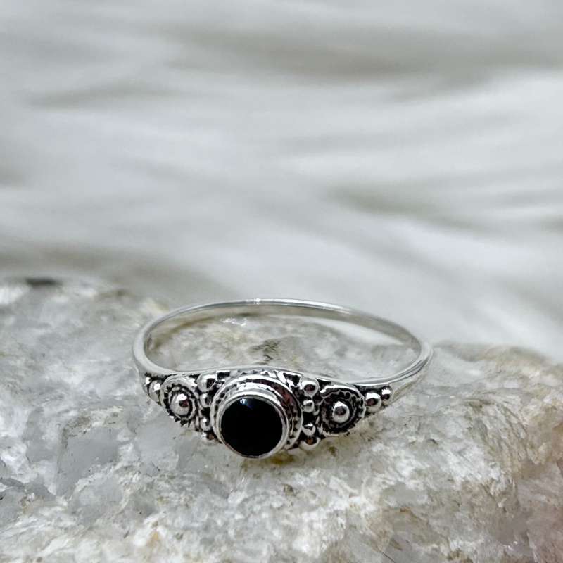 Sterling Silver Black Onyx Faceted Crystal Ring