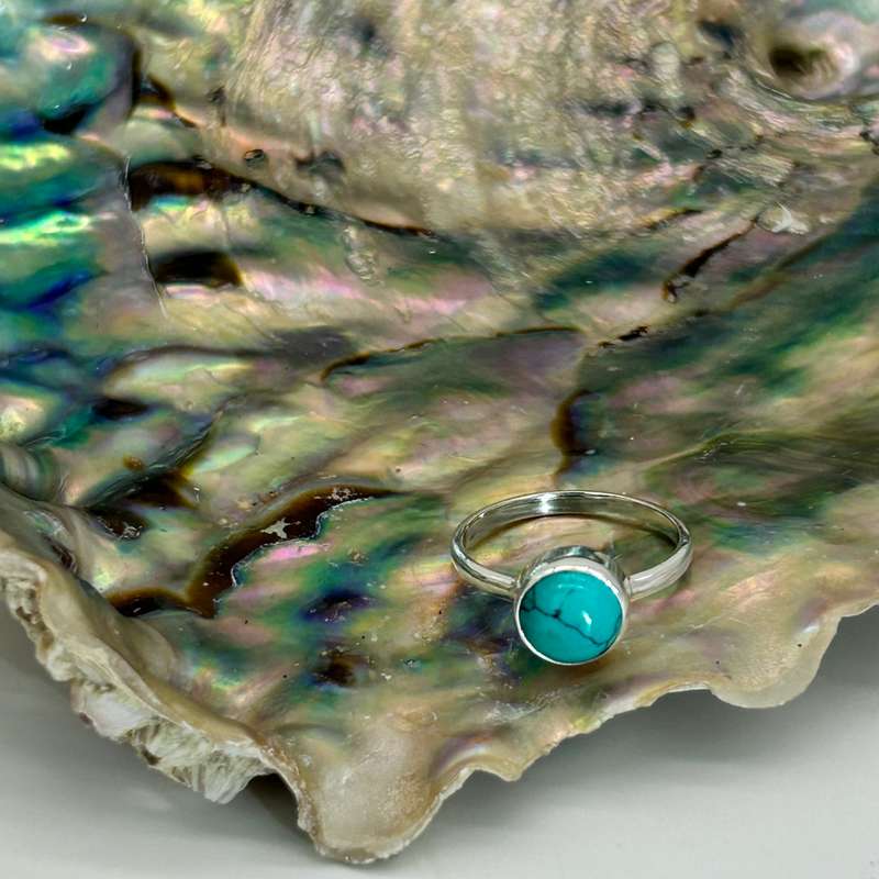 Sterling Silver Turquoise Cabochon Crystal Ring