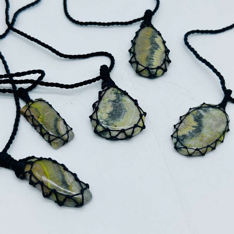Bumble Bee Jasper Macrame Crystal Pendant