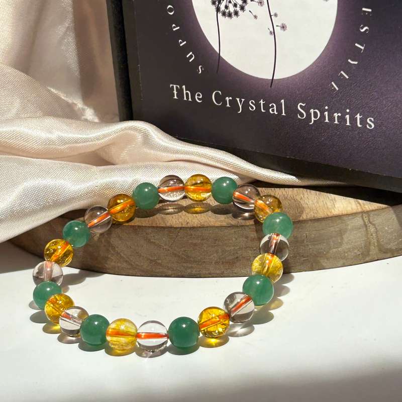 Citrine,Smoky Quartz & Green Aventurine Crystal Bracelet