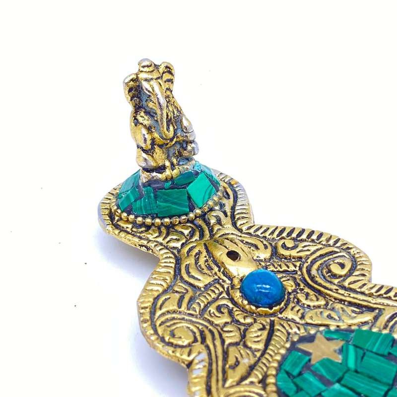 Gold and Green Mosaic Ganesha Incense Holder