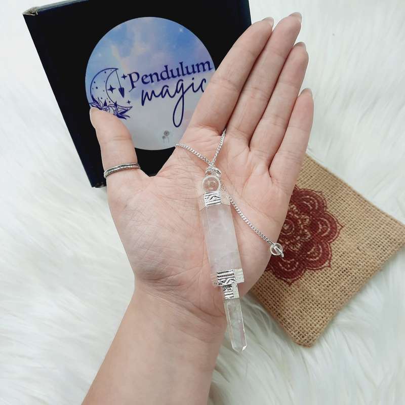 Rose Quartz White metal Wand Pendulum Kit