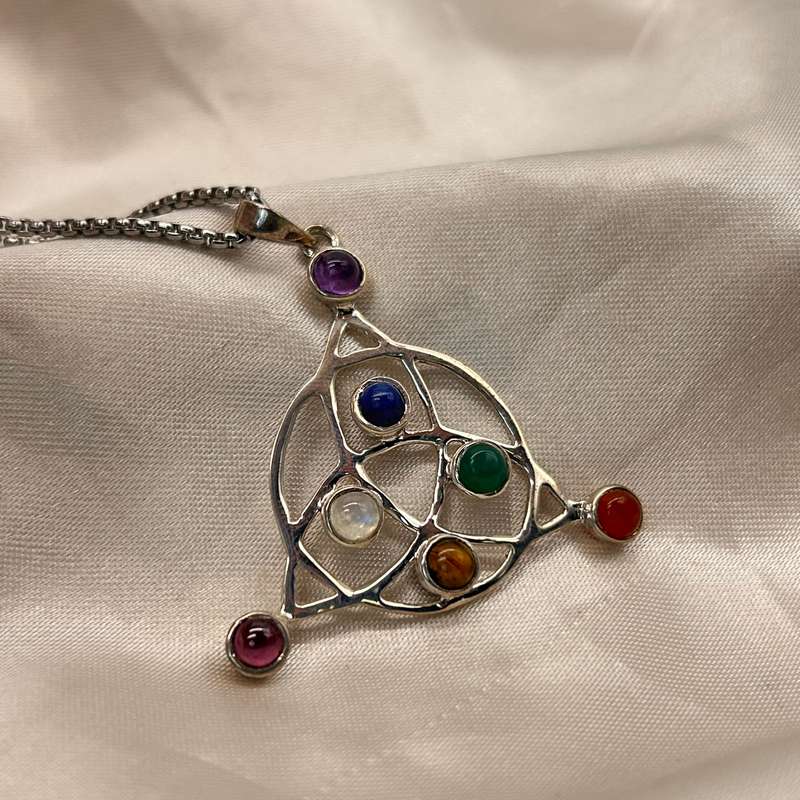 Sterling Silver Triskel And 7 Chakra Crystal Pendant